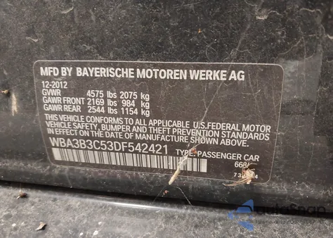 2013 BMW 3 Series 328I xDrive z USA, uszkodzony, nr VIN WBA3B3C53DF542421